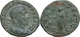 Philip I (244-249). AE As, Rome mint, 244-249. Obv. IMP M IVL PHILIPPVS AVG. Laureate, draped and cuirassed bust right. Rev. AEQVITAS AVGG SC. Aequita...