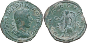 Philip I (244-249). AE Sestertius, Rome mint, 244-249. Obv. IMP M IVL PHILIPPVS AVG. Laureate, draped and cuirassed bust right. Rev. VICTORIA AVG S C....