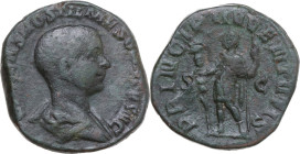 Hostilian as Caesar (251 AD). AE Sestertius, Rome mint. Obv. C VALENS HOSTIL MES QVINTVS N C. Bare-headed and draped bust right. Rev. PRINCIPI IVVENTV...