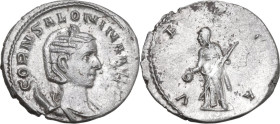 Salonina, wife of Gallienus (died 268 AD). AR Antoninianus, Rome mint, 253 AD. Obv. CORN SALONINA AVG. Diademed and draped bust right, on crescent. Re...