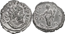 Postumus (259-268). AR Antoninianus, Lugdunum mint, 260-269. Obv. IMP C POSTVMVS P F AVG. Radiate, draped and cuirassed bust right. Rev. MONETA AVG. M...