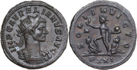 Aurelian (270-275). BI Antoninianus, Ticinum mint, 274 AD. Obv. IMP C AVRELIANVS AVG. Radiate and cuirassed bust right. Rev. SOLI INVICTO / PXXI. Sol,...