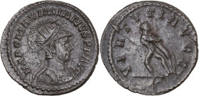 Maximian (286-310). AE Antoninianus, Lugdunum mint, 289 AD. Obv. IMP C MAXIMIANVS P F AVG. Radiate, helmeted and cuirassed bust right. Rev. VIRTVTI AV...