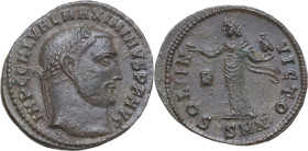 Maximinus II Daia (308-313). AE Follis, Nicomedia mint, 312 AD. Obv. IMP C GAL VAL MAXIMINVS P F AVG. Laureate head right. Rev. SOLI IN-VICTO. Sol, ra...