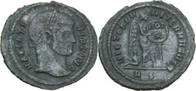 Maxentius (306-312). AE 23mm, Rome mint, 310 AD. Obv. MAXENTIVS P F AVG. Laureate head right. Rev. VICTORIA AETERNA AVG N. Victory, winged, draped, st...