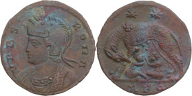 Constantine I (307-337). AE 18 mm, Rome mint, 330 AD. Obv. VRBS - ROMA. Helmeted bust of Roma, left, wearing imperial cloak. Rev. She-wolf, standing l...