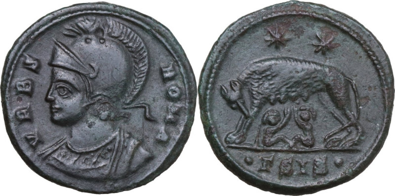 Constantine I (307-337). AE 18 mm, Siscia mint, 334-335. Obv. VRBS - ROMA. Bust ...