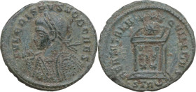 Crispus (317-326). AE 20 mm, Treveri mint, 323 AD. Obv. IVL CRISPVS NOB CAES. Laureate and cuirassed bust left, holding spear across right shoulder an...