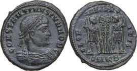 Constantine II (337-340). AE 19 mm, Cyzicus mint, 331-334. Obv. CONSTANTINVS IVN NOB C. Pearl-diademed, draped and cuirassed bust, right. Rev. GLOR-IA...