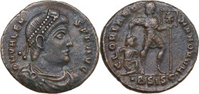Valens (364-378). AE 18.5 mm, Siscia mint, 364-367. Obv. D N VALEN-S P F AVG. Pearl-diademed, draped and cuirassed bust right. Rev. GLORIA RO-MANORVM....