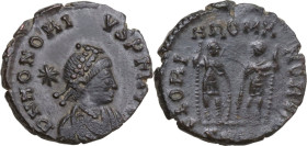 Honorius (393-423). AE3, Nicomedia or Cyzicus mint, 408-423. Obv. D N HONORI-VS P F AVG. Pearl-diademed, draped and cuirassed bust right, star behind....
