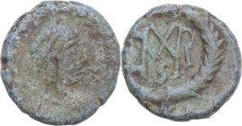 Marcian (450-457). AE 12 mm, Nicomedia mint (?). Obv. [DN MARCIANVS PF AVG]. Diademed and draped bust right. Rev. Monogram within wreath. RIC X 549. A...