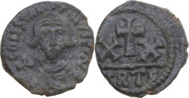 Constans II (641-668). AE Half follis, Carthage mint, 647-652. Obv. CONSTANTINVS D N PP A. Crowned and draped bust facing, holding globus cruciger. Re...