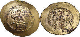 Nicephorus III Botaniates (1078-1081). Gilded Histamenon Nomisma, Constantinople mint. Obv. Christ Pantokrator enthroned facing, cross-nimbate, raisin...