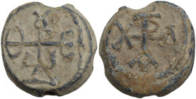 PB Bulla in the name of Theodore, 550-650. Obv. Monogram. Rev. Monogram. Cf. Zakos 507-542. PB. 9.87 g. 21 mm. About EF/Good VF.