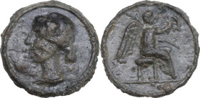 Leads from Ancient and Medieval World. PB Tessera. D/ Female head left. R/ Victory seated right, holding palm and wreath. PB. 1.17 g. 13.5 mm. VF.