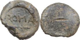 Leads from Ancient and Medieval World. PB Tessera or seal. D/ ROMA. R/ Blank. PB. 22.52 g. 26 mm.