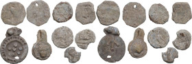 Leads from Ancient and Medieval World. Lot of nine (9) PB tesserae. Some with nicely preserved pictures.