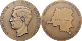 Belgium. Albert I (1909-1934). AE Medal, 1954. Institut Royal Colonial Belge. Obv. Head of Albert I left. Rev. Shape of Belgium with the years in incu...