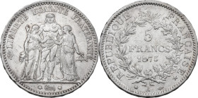 France. Third republic (1870-1940). AR 5 Francs, Paris mint, 1875 A. KM 820; Gad. 745a. AR. 25.07 g. 37 mm. Good VF.