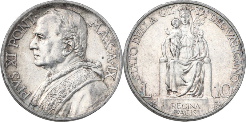 Italy. Pius XI (1922-1938). AR 10 lire A. IX, 1930, Roma mint. AR. 10.06 g. 27 m...