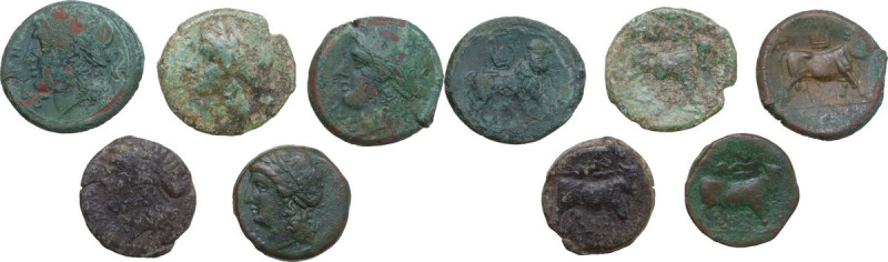 Greek Italy. Neapolis and Caleno. Multiple lot of five (5) unclassified AE coins...