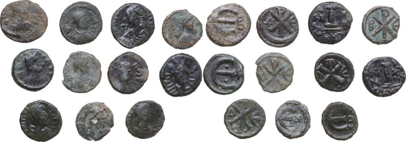 The Byzantine Empire. Lot of eleven (11) unclassified AE decanummi. AE. About VF...