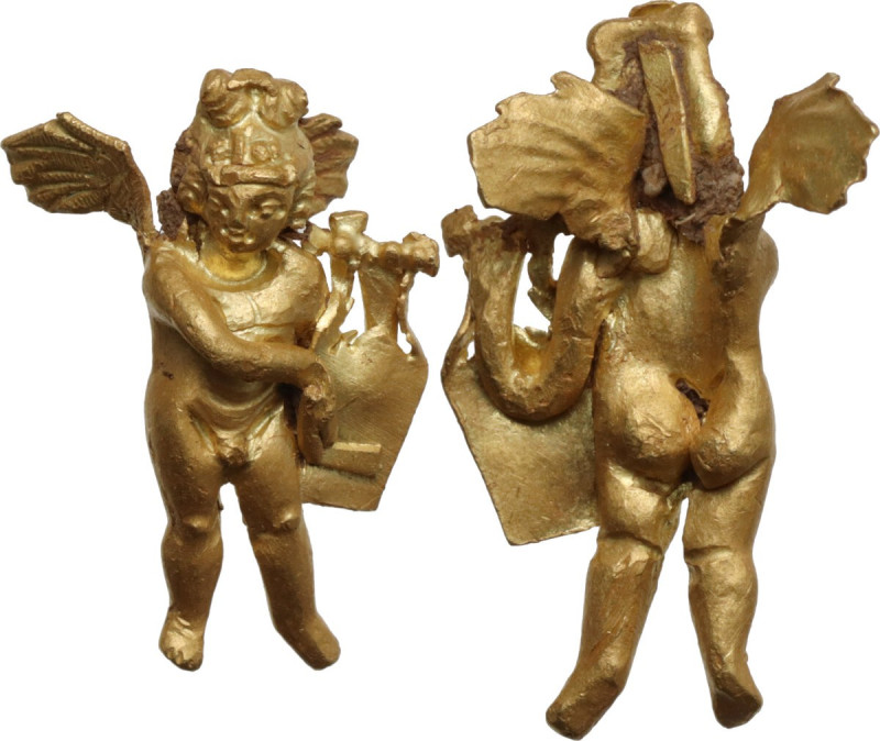 GOLD ROMAN EROS Small figure of Eros or Cupid playing a kithara or lyre in solid...