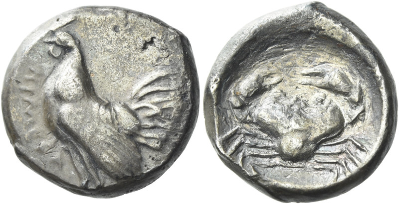 Himera

Didrachm circa 483-472, AR 20 mm, 8.32 g. HIMEPA Cock standing l. Rev....