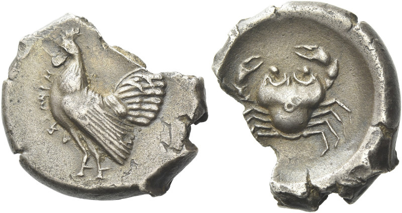 Himera

Didrachm circa 483-472, AR 21 mm, 7.12 g. HIMEPA Cock standing l. Rev....