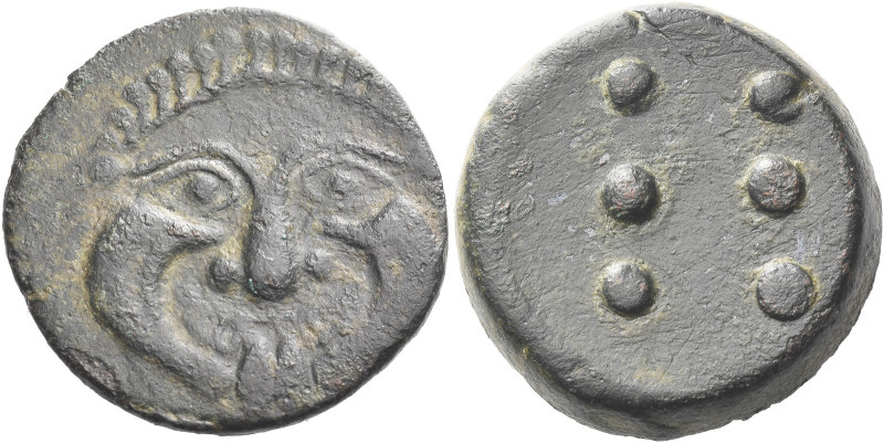 Himera 

Hemilitron circa 430-420, Æ 24 mm, 16.45 g. Gorgoneion with protrudin...