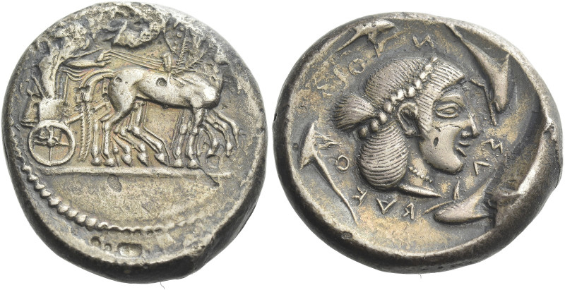 Syracuse

Tetradrachm circa 480-475, AR 26 mm, 17.02 g. Slow quadriga driven r...