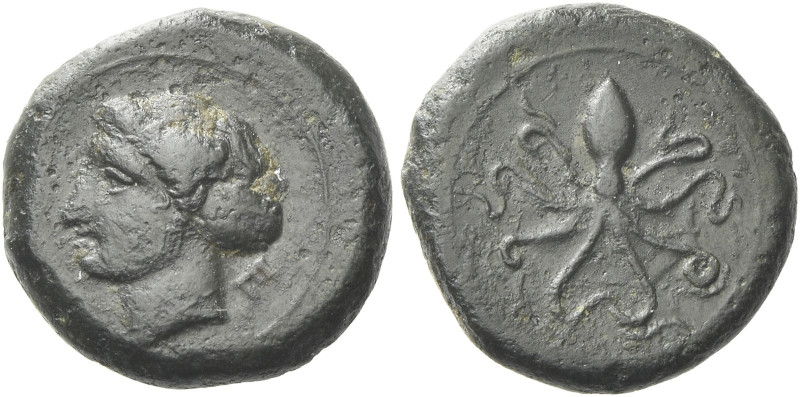 Syracuse 

Tetras circa 435-415, Æ 14 mm, 2.86 g. Head of nymph Arethusa r.; i...