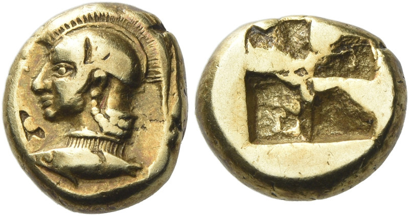 Mysia, Cyzicus 

Hecte circa 500-450, EL 11 mm, 2.66 g. Helmeted head of Athen...