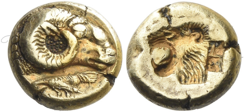 Lesbos, Mytilene 

Hecte circa 521-478, EL 13 mm, 2.17 g. Ram’s head r.; below...