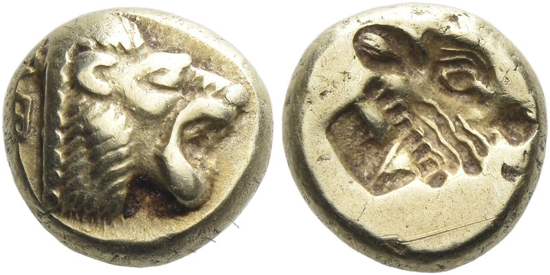 Lesbos, Mytilene 

Hecte circa 521-478, EL 11 mm, 2.54 g. Head of lion r., wit...