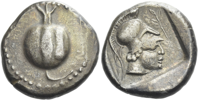 Side 

Stater circa 430-400, AR 23 mm, 10.63 g. Pomegranate within guilloche b...