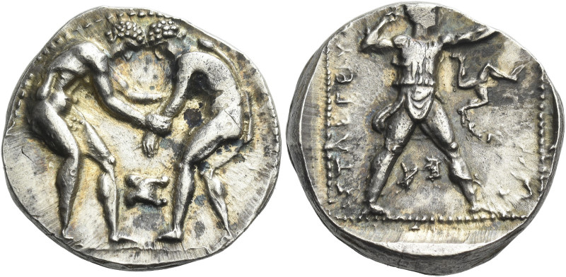 Pisidia, Selge 

Stater circa 380-370, AR 23 mm, 10.94 g. Two wrestlers grappl...