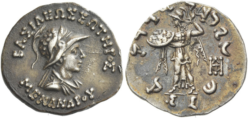 Menander, circa 166/155 – 130 

Drachm, Pushkavalati circa 166/155-130, AR 17 ...