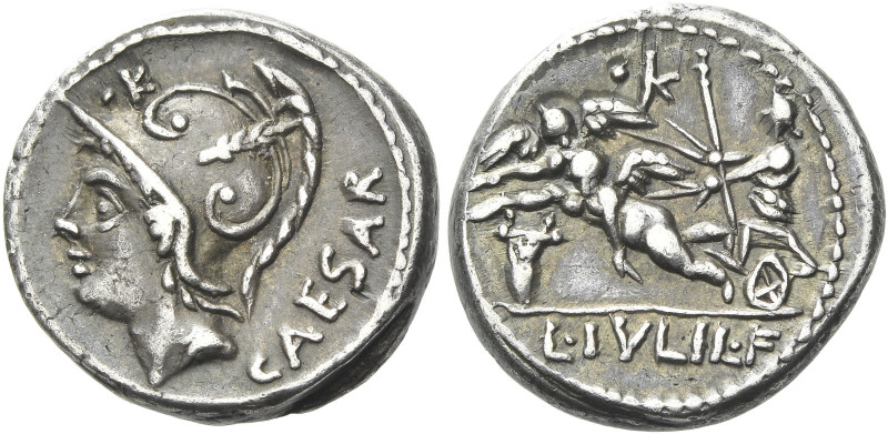 L. Iulius Caesar. Denarius 103, AR 17 mm, 3.82 g. Helmeted head of Mars l.; abov...