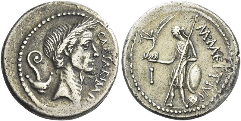 C. Iulius Caesar and M. Mettius. Denarius 44, AR 19 mm, 3.93 g. CAESAR·IMP Wreat...