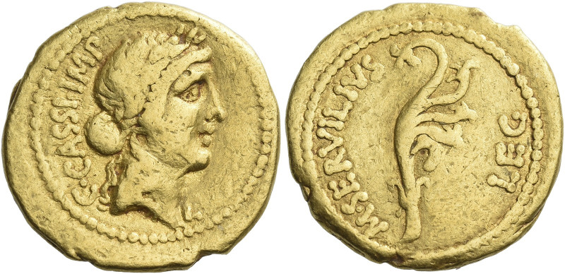 C. Cassius Longinus and M. Servillius. Aureus, mint moving with Brutus and Cassi...