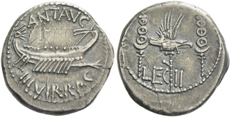 Marcus Antonius. Denarius, mint moving with M. Antonius 32-31, AR 17 mm, 3.88 g....