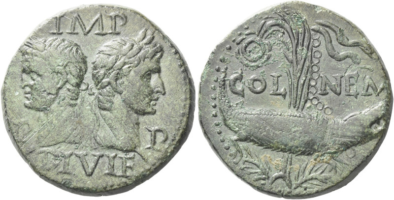 Octavian as Augustus, 27 BC – 14 AD 

As, Nemausus circa 10-14 AD, Æ 27 mm, 12...