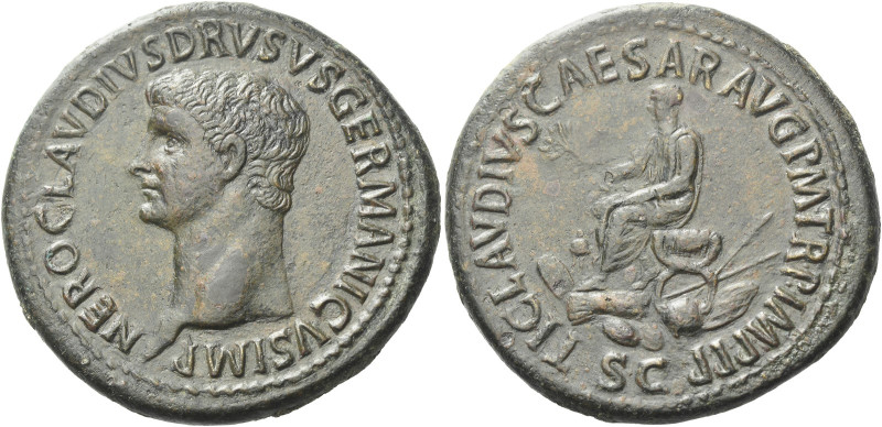 In the name of Nero Claudius Drusus, father of Germanicus

Sestertius circa 50...