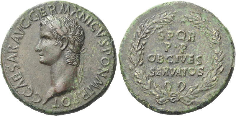 Gaius augustus, 37 – 41 

Sestertius circa 37-38, Æ 35 mm, 26.53 g. C CAESAR A...