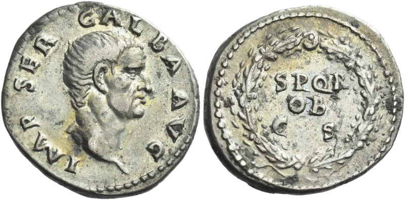 Galba, 68 – 69 

Denarius circa 68 – 69, AR 19 mm, 3.43 g. IMP SER GALBA AVG B...