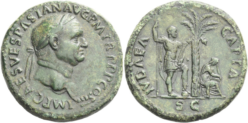 Vespasian, 69 – 79 

Sestertius 71, Æ 35 mm, 25.04 g. IMP CAES VESPASIAN AVG P...