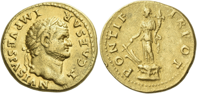 Titus caesar, 69 – 79

Aureus 74, AV 21 mm, 7.02 g. T CAESAR – IMP VESPASIAN L...