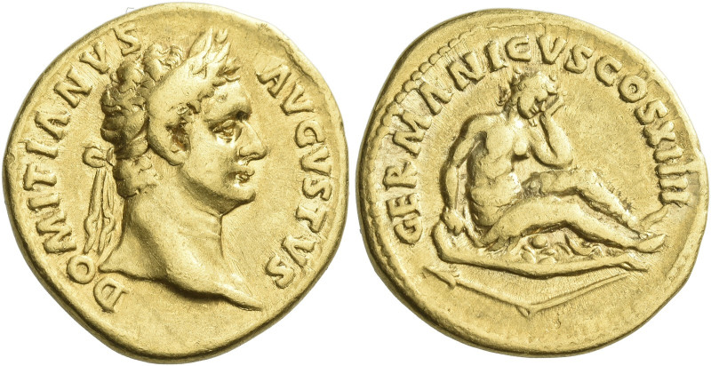 Domitian augustus, 81 – 96

Aureus 88-89, AV 20 mm, 7.48 g. DOMITIANVS – AVGVS...